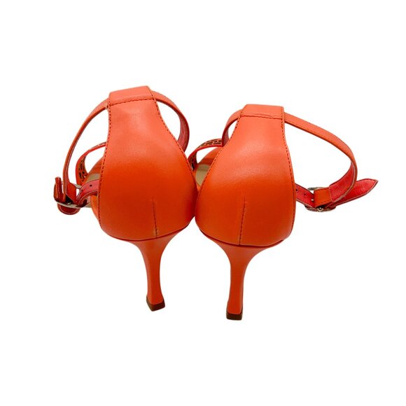 Manolo Blahnik Coral Pink Lasercut Leather Ankle Strap Sandals - Picture 6 of 7